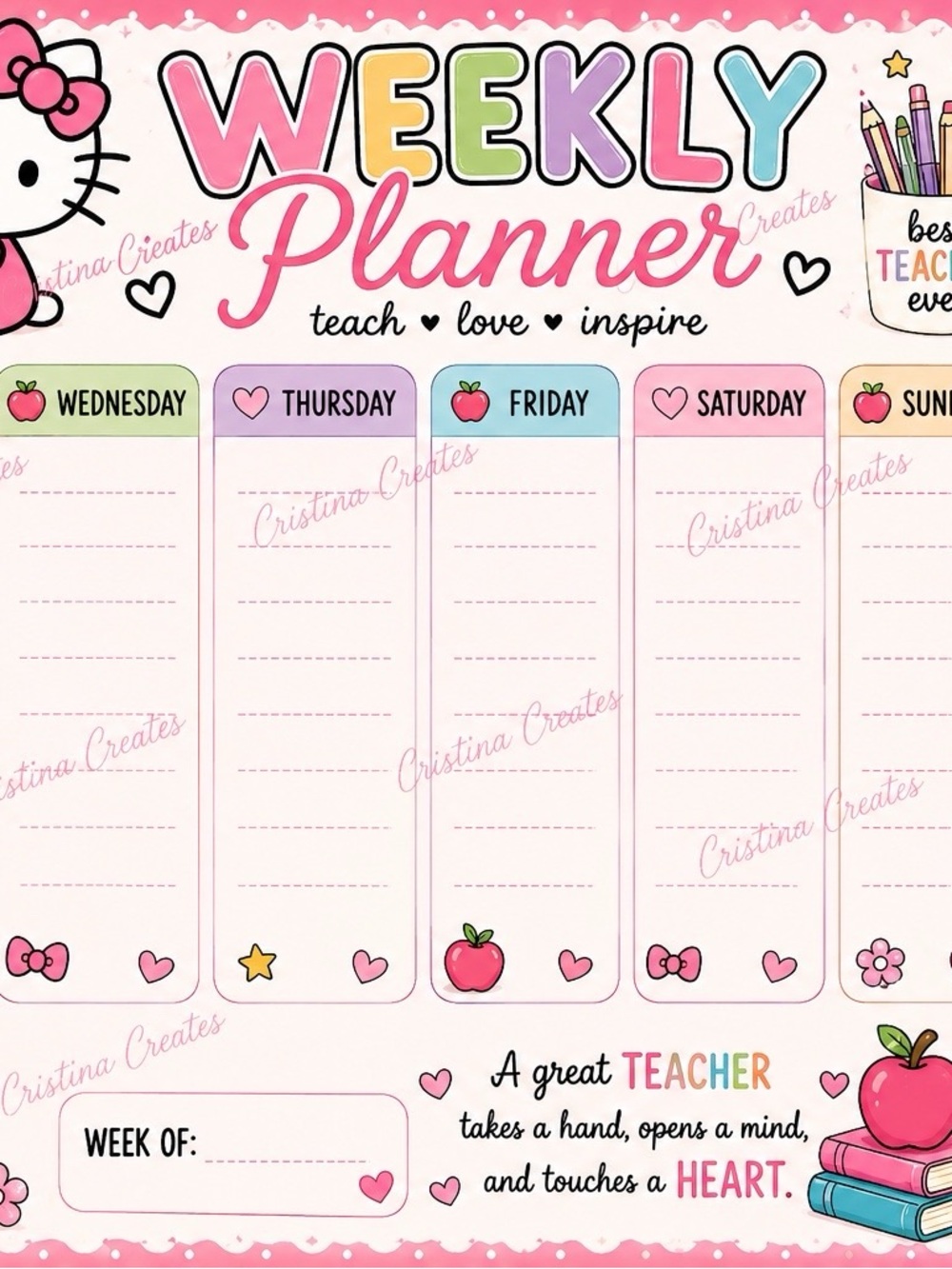50 pages notepad. Hello Kitty Weekly Planner Pad - Pink